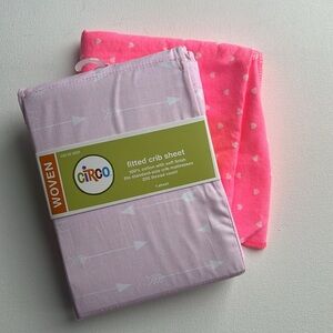 Fitted Crib Sheets Pink with White Arrows plus bonus pink heart swaddle blanket